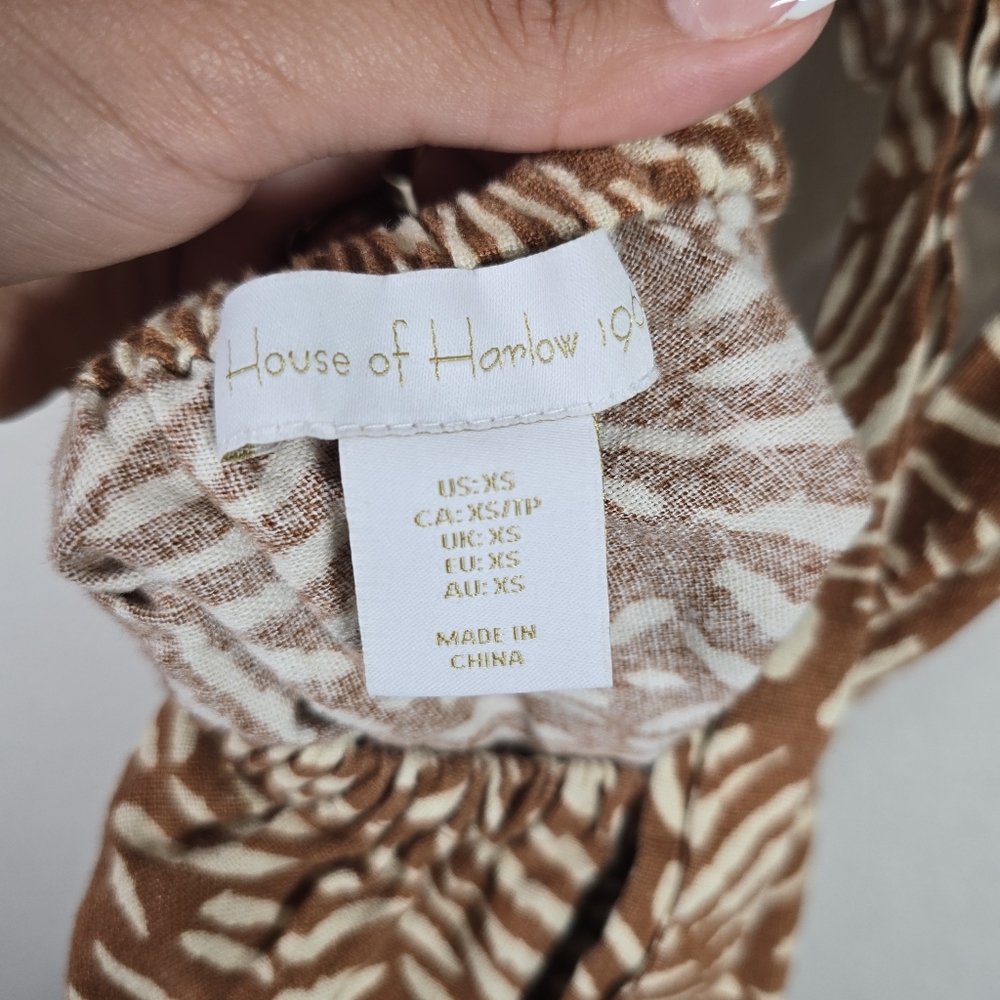 House of Harlow 1960 linen open back tiered dress brown abstract XS beach‎ boho - Picture 7 of 8
